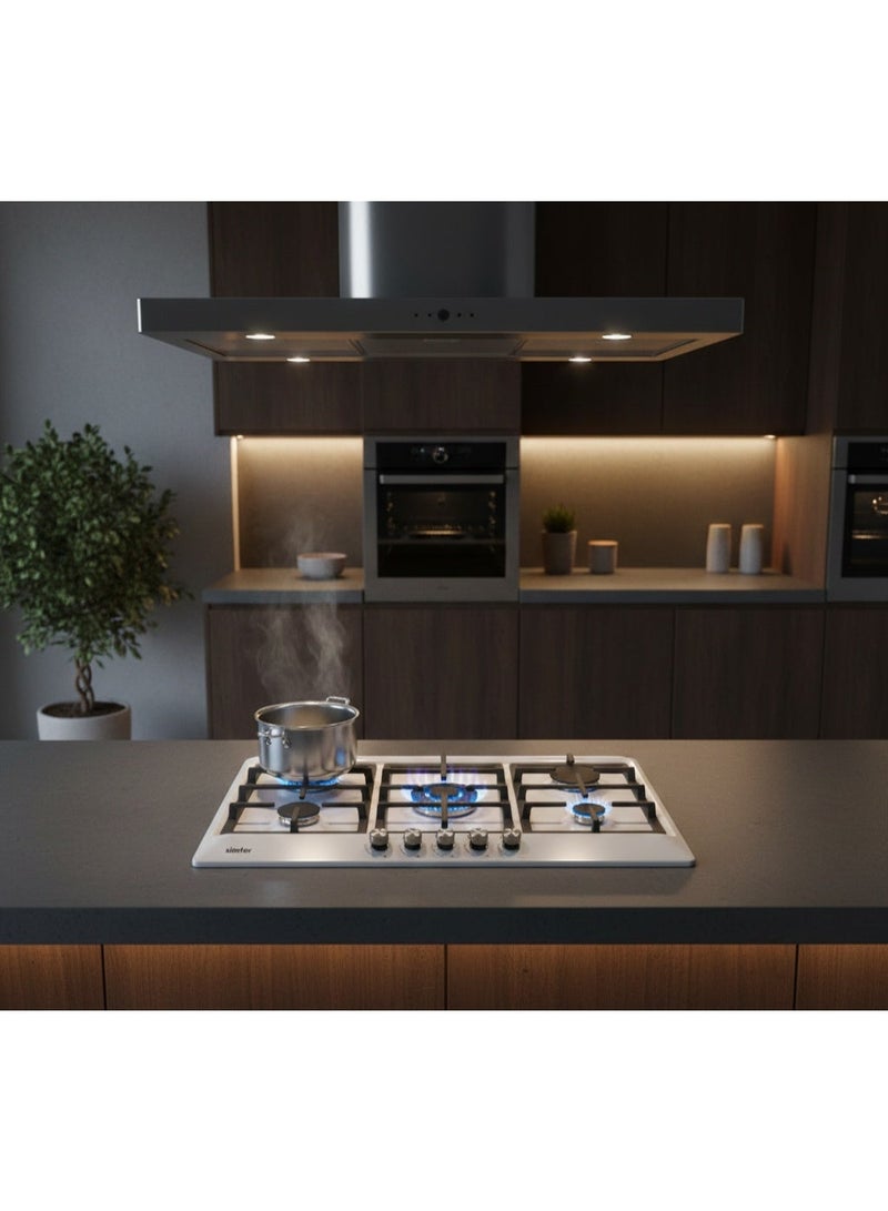 Simfer Built-In Gas Hob 90 cm Stainless Steel, 5 Sabaf Burners with Triple Ring Burner, Front Control Knobs, Cast Iron Pan Supports, Auto Ignition, Full Safety – Model BH90SG01 - Image 4